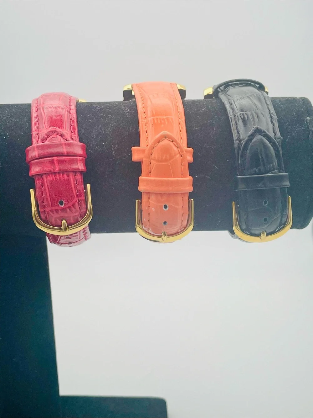 3 Gossip Gold-Tone Rectangular Watches with Black, Orange and Red Leather Straps